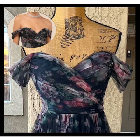 Lulus Ideal Beauty Black Floral Mesh off-the-Shoulder Maxi Dress Size XL - Picture 3 of 8